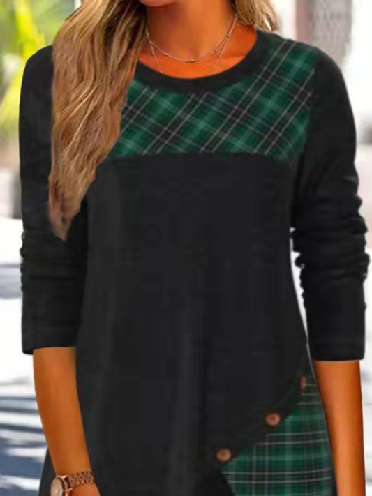 Chemisiers1 Femmes Décontracté Printemps / Automne Plaid Quotidien Jersey Manches Longues Mi-long Droit Régulier