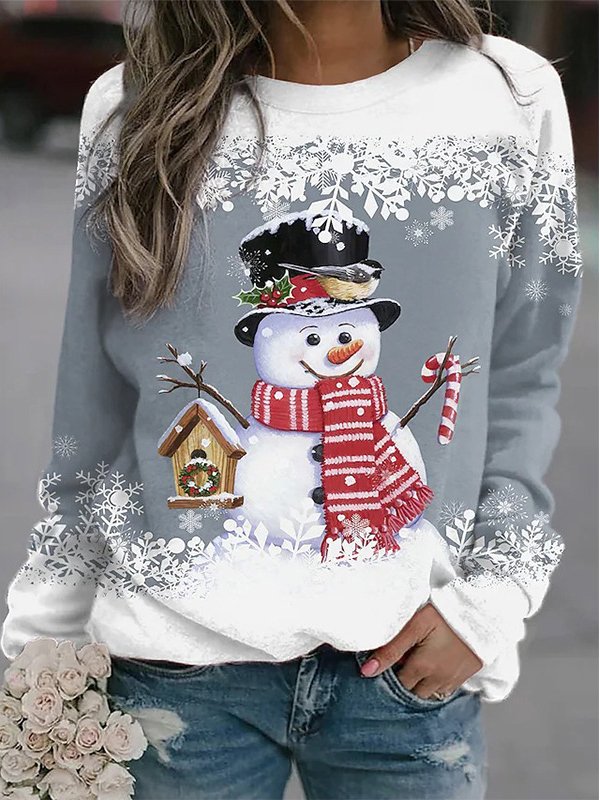 Sweat-shirts Décontracté Printemps / Automne Bonhomme de Neige de Noël Polyester Quotidien Noël Manches Longues Droit Régulier pour Femmes