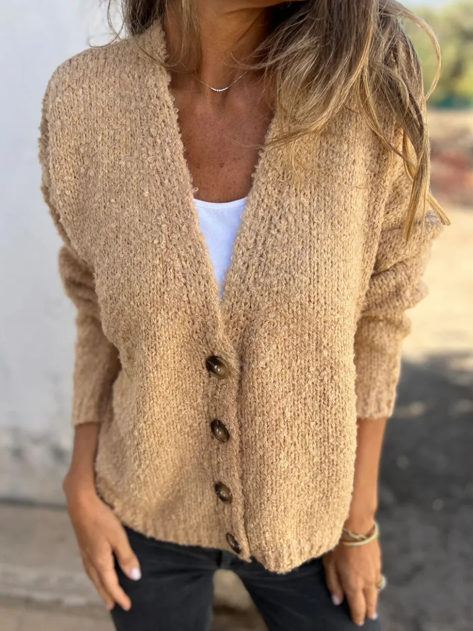 Cardigans Décontracté Plain Hiver Boutonné Poids lourd Quotidien Ample Fil/fil de laine Élasticité moyenne pour Femmes