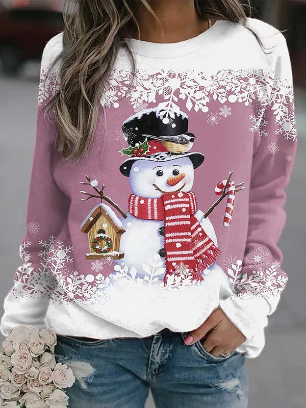 Sweat-shirts Décontracté Printemps / Automne Bonhomme de Neige de Noël Polyester Quotidien Noël Manches Longues Droit Régulier pour Femmes
