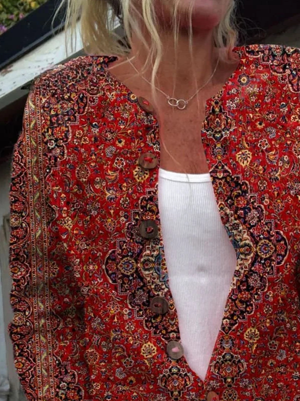 Cardigans Décontracté Printemps / Automne Nationalité/ethnie Polyester Micro-élasticité Quotidien Ample Manches Longues Régulier pour Femmes