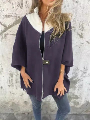 Micro-élasticité Manches trois quarts Épaissi Plain Cape Blouson pour Femmes