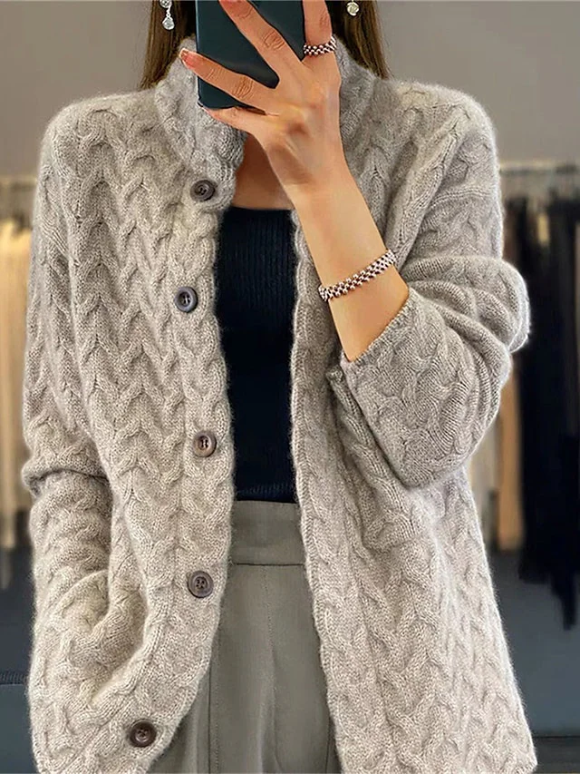 Cardigans Femmes Décontracté Plain Hiver Quotidien Ample Manches Longues Régulier Droit Élasticité moyenne