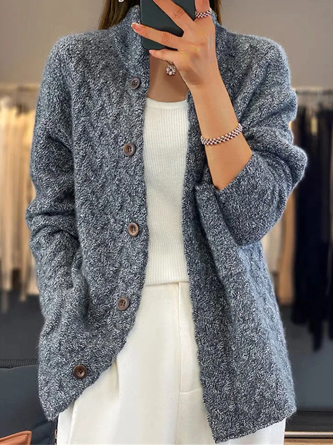 Cardigans Femmes Décontracté Plain Hiver Quotidien Ample Manches Longues Régulier Droit Élasticité moyenne