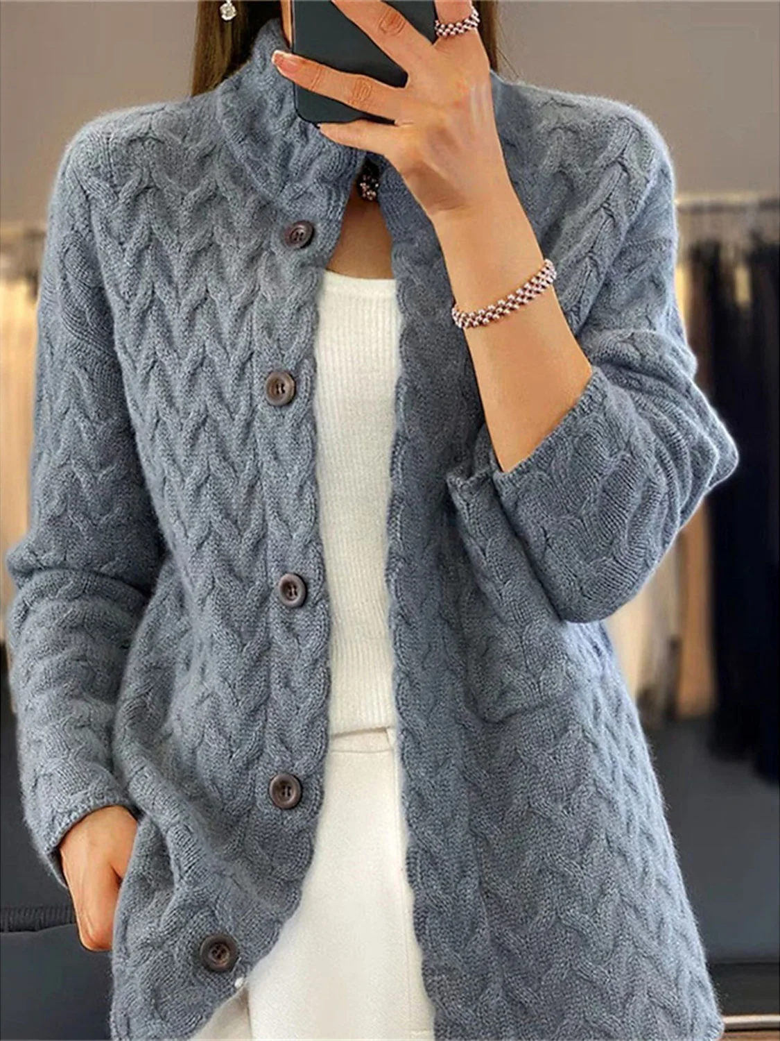 Cardigans Femmes Décontracté Plain Hiver Quotidien Ample Manches Longues Régulier Droit Élasticité moyenne