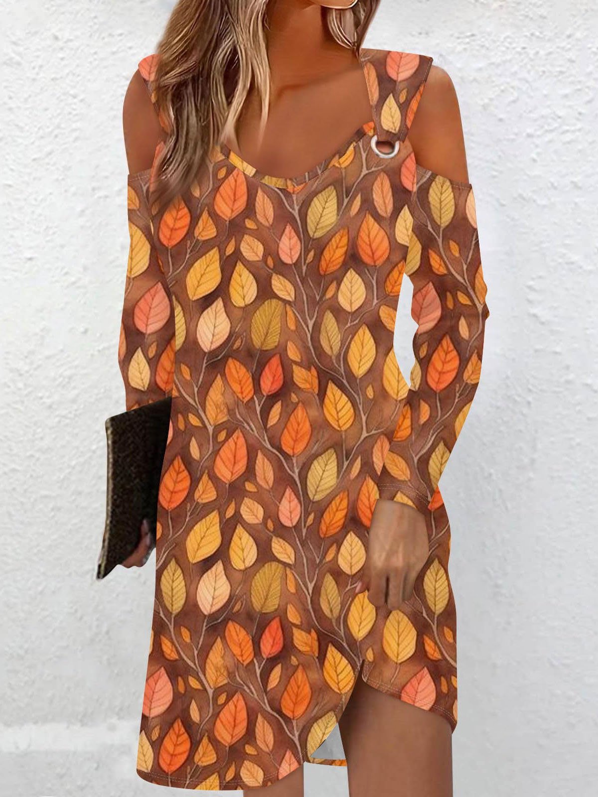 Femmes Feuille d'Érable Couleur 1 à Épaules Dénudées Confortable Boucle Mini Robe Décontracté