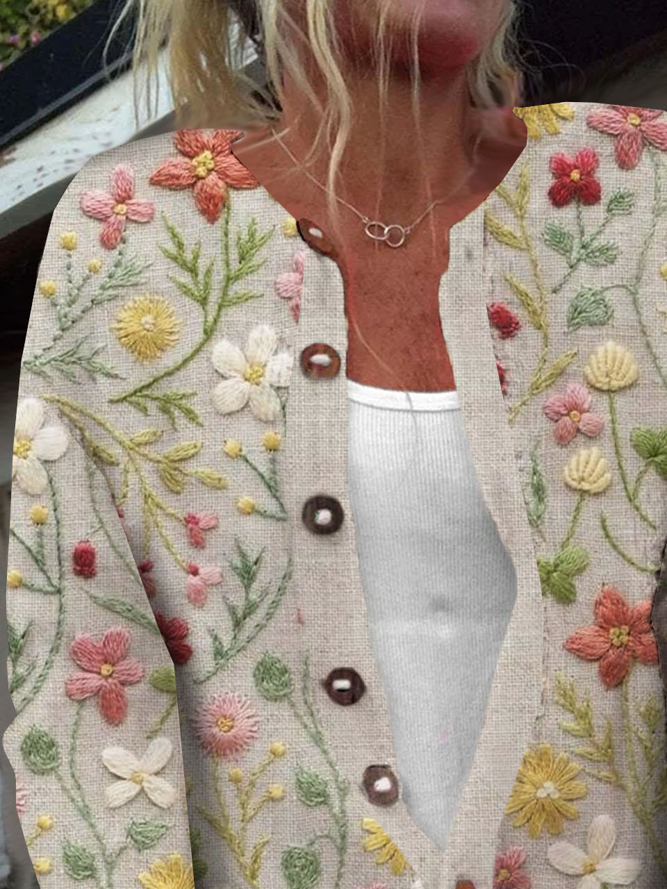 Cardigans Décontracté Floral Printemps / Automne Boutonné Micro-élasticité Ample Manches Longues Régulier Droit pour Femmes