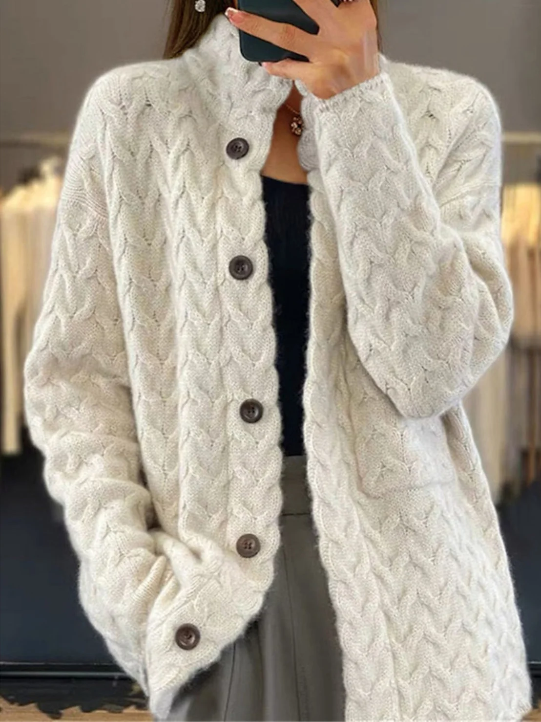 Cardigans Femmes Décontracté Plain Hiver Quotidien Ample Manches Longues Régulier Droit Élasticité moyenne