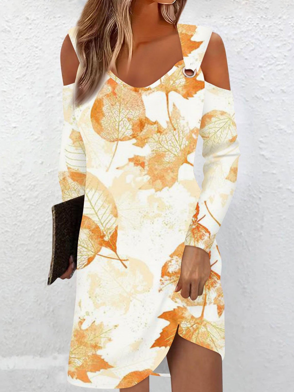 Femmes Feuille d'Érable Couleur 1 à Épaules Dénudées Confortable Boucle Mini Robe Décontracté