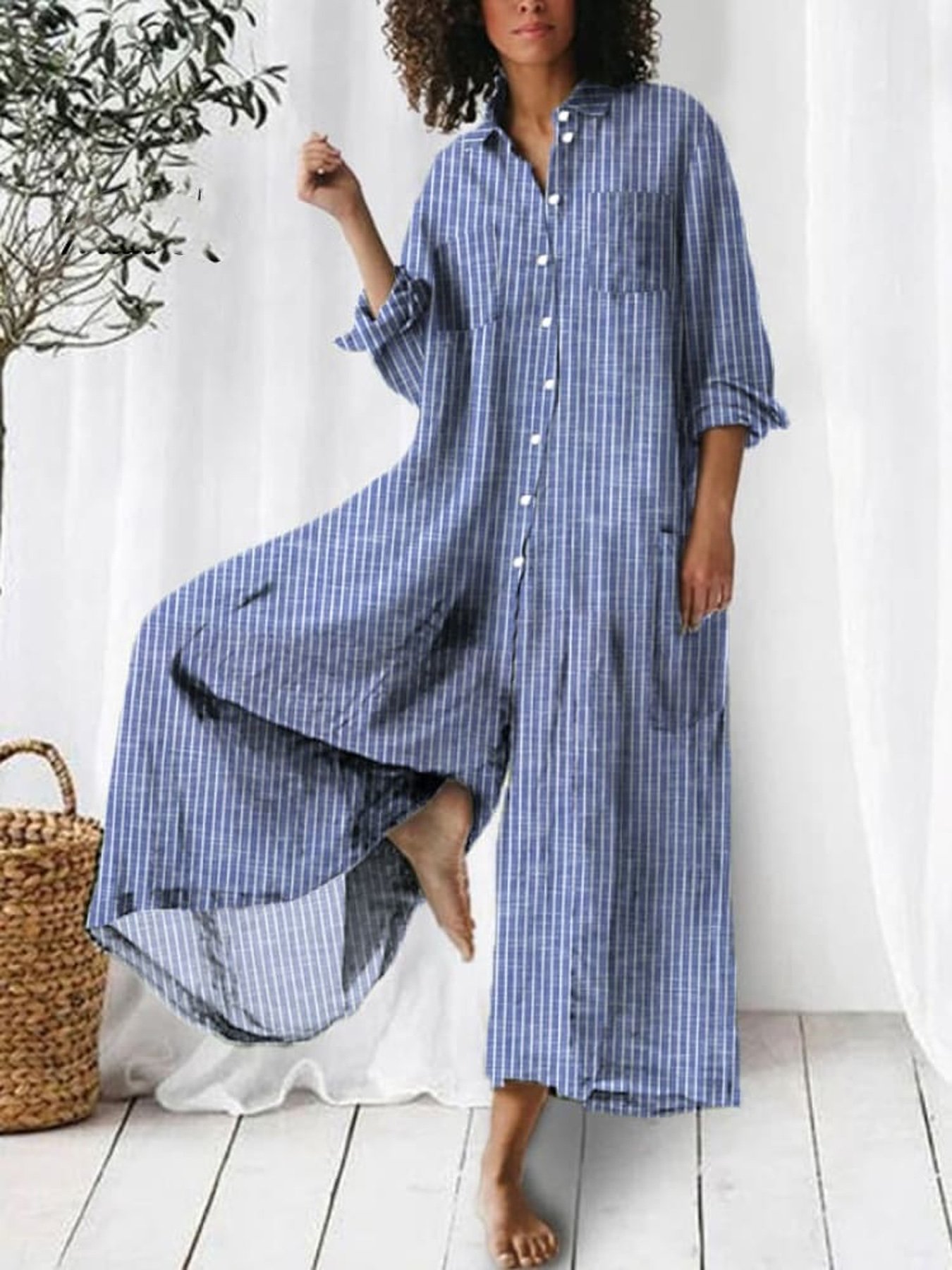 Combinaisons Rayé Décontracté Été Polyester Aucune élasticité Quotidien Ample Long Droit pour Femmes