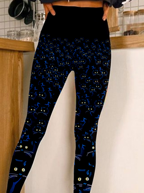 Pantalons De Yoga Décontracté Toutes Les Saisons Chat Polyester Naturel Serré Long Legging Élasticité moyenne pour Femmes