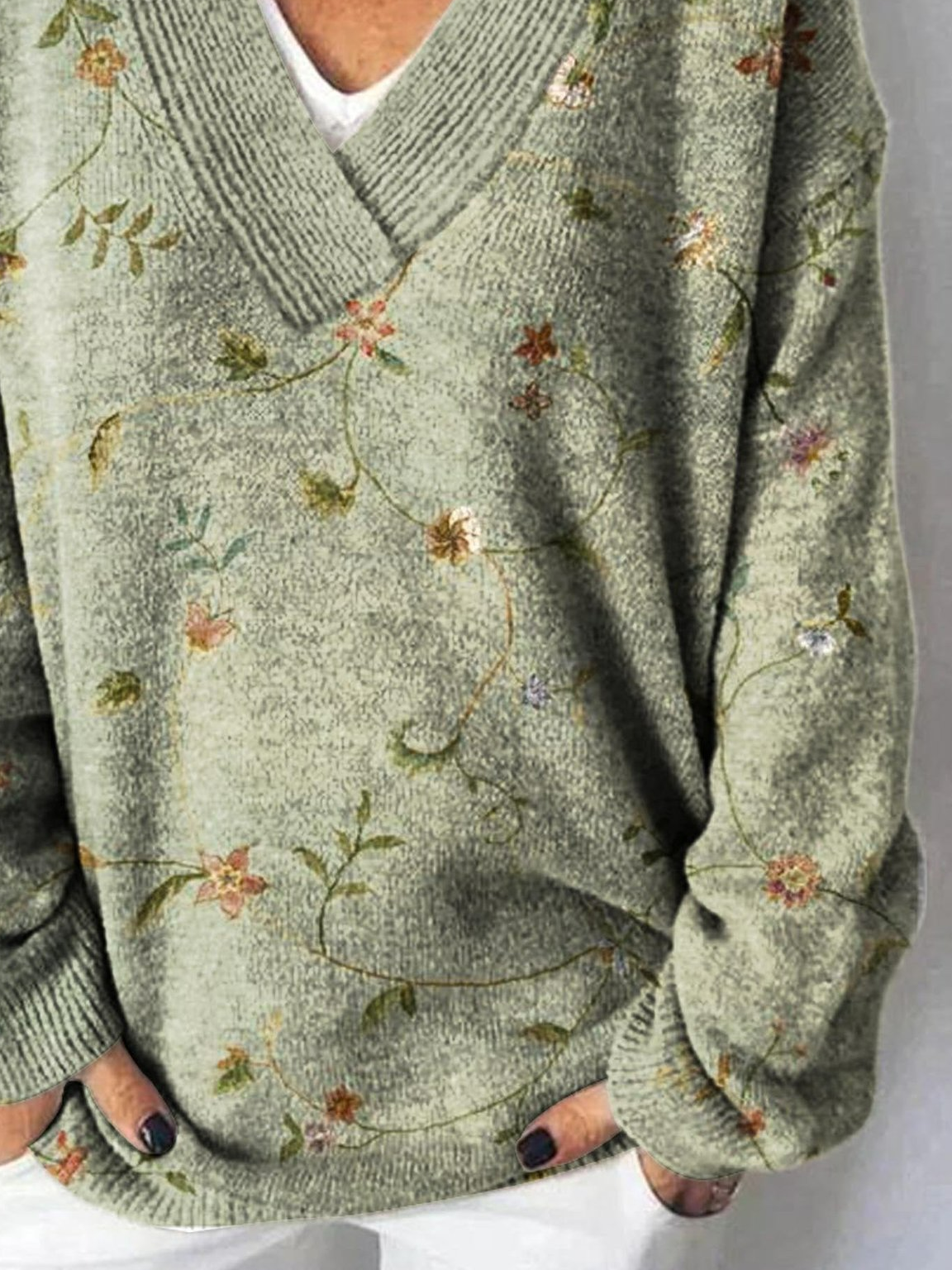 Pulls Décontracté Floral Printemps / Automne Quotidien Ample Manches Longues Régulier Régulier Élasticité moyenne pour Femmes