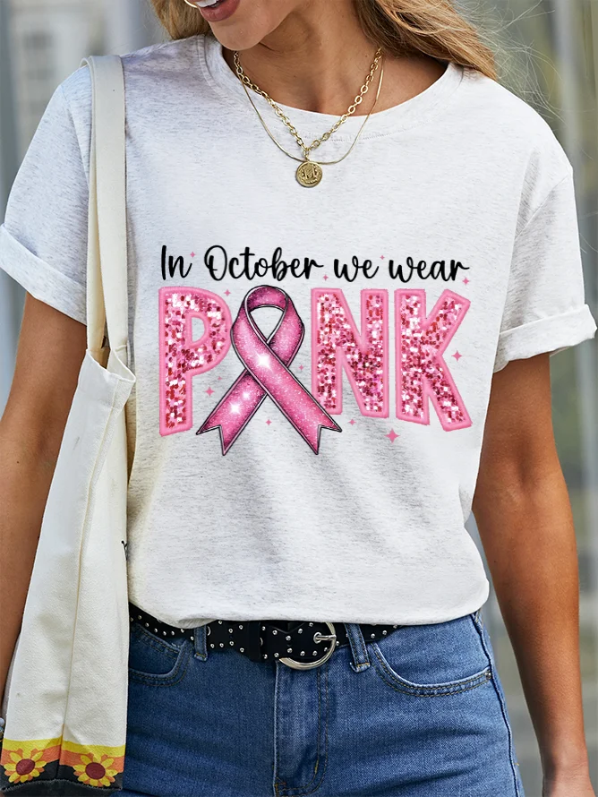 T-shirts Décontracté Été Lettres de texte Coton Ample Manches Courtes Col Rond Régulier Droit pour Femmes