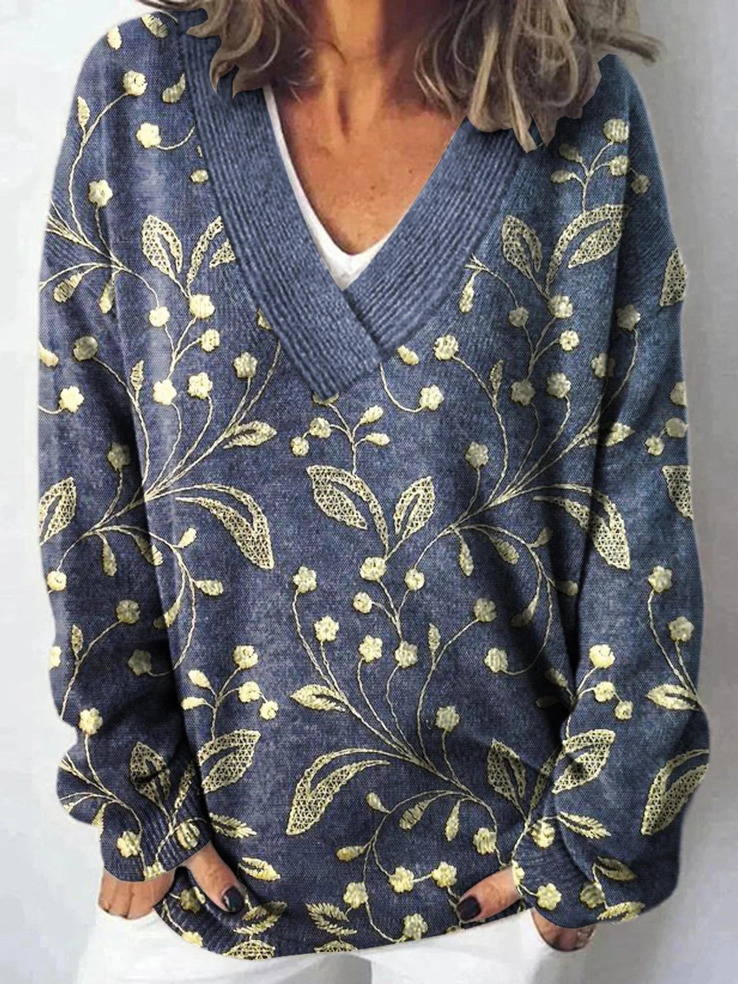 Pulls Décontracté Floral Printemps / Automne Quotidien Ample Manches Longues Régulier Régulier Élasticité moyenne pour Femmes