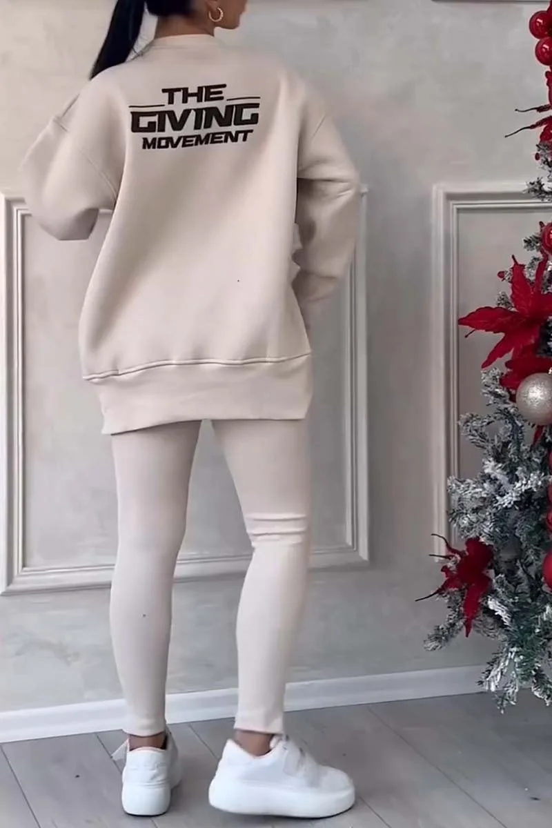 Deux Pièces Ensembles Décontracté Plain Printemps / Automne Micro-élasticité Quotidien Col Rond Top Avec Pantalons Droit Régulier pour Femmes