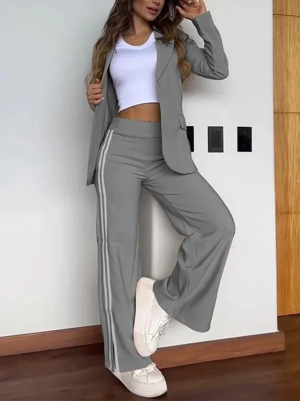 Deux Pièces Ensembles Décontracté Plain Printemps / Automne Polyester Micro-élasticité Col Châle Manteau avec Pantalons Droit Régulier pour Femmes