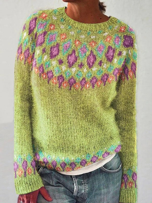 Pulls Décontracté Printemps / Automne Ethnique Géométrie Ample Manches Longues Mi-long Régulier Élasticité moyenne Non pour Femmes