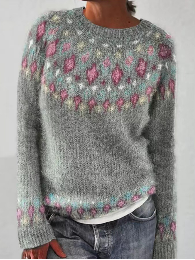 Pulls Décontracté Printemps / Automne Ethnique Géométrie Ample Manches Longues Mi-long Régulier Élasticité moyenne Non pour Femmes