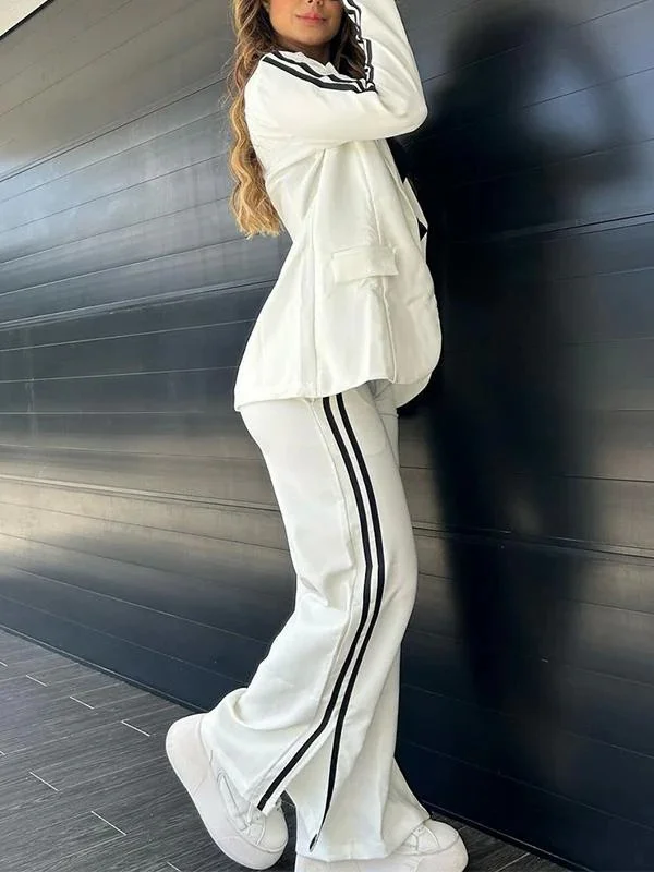 Deux Pièces Ensembles Décontracté Plain Printemps / Automne Polyester Micro-élasticité Col Châle Manteau avec Pantalons Droit Régulier pour Femmes