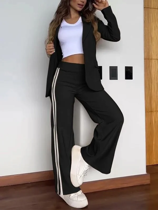 Deux Pièces Ensembles Décontracté Plain Printemps / Automne Polyester Micro-élasticité Col Châle Manteau avec Pantalons Droit Régulier pour Femmes