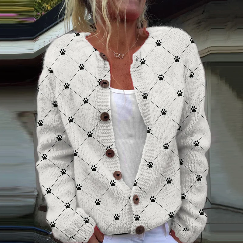 Cardigans Décontracté Floral Hiver Tricoté Poids lourd Coupe Régulière Manches Longues Régulier Droit pour Femmes