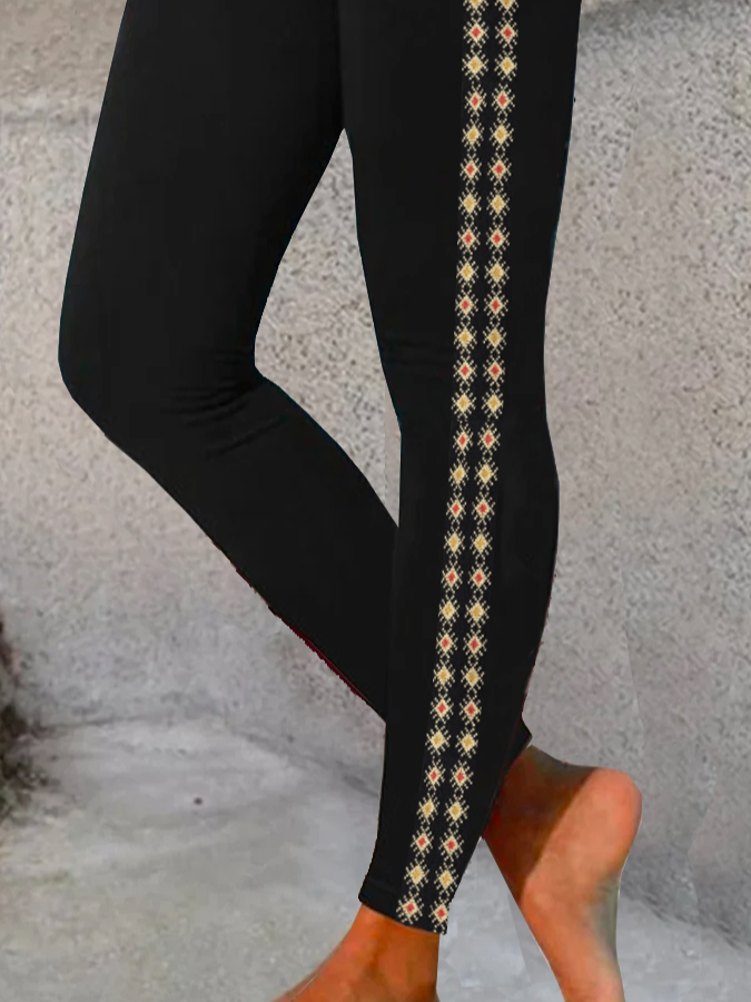 Pantalons De Yoga Femmes Rétro Toutes Les Saisons Ethnique Géométrie à Haute Élasticité Serré Long Legging Régulier ré