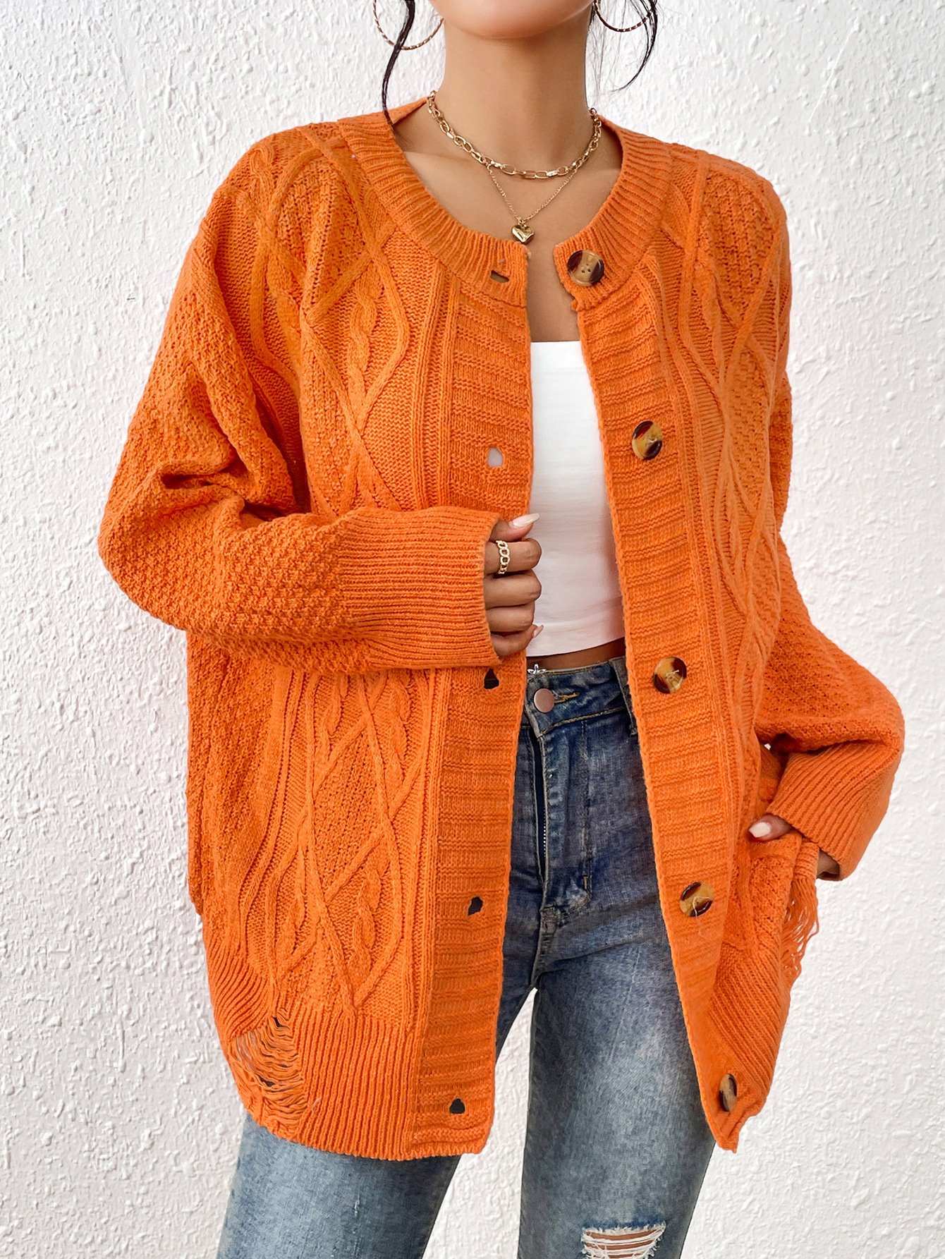 Cardigans Décontracté Plain Printemps / Automne Naturel Ample Manches Longues Mi-long Droit Élasticité moyenne pour Femmes