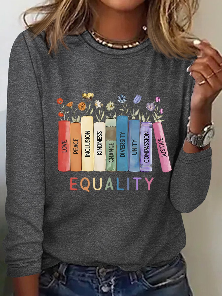 T-shirts Décontracté Floral Printemps / Automne Quotidien Manches Longues Col Rond en Mélangé de Coton Droit Régulier pour Femmes