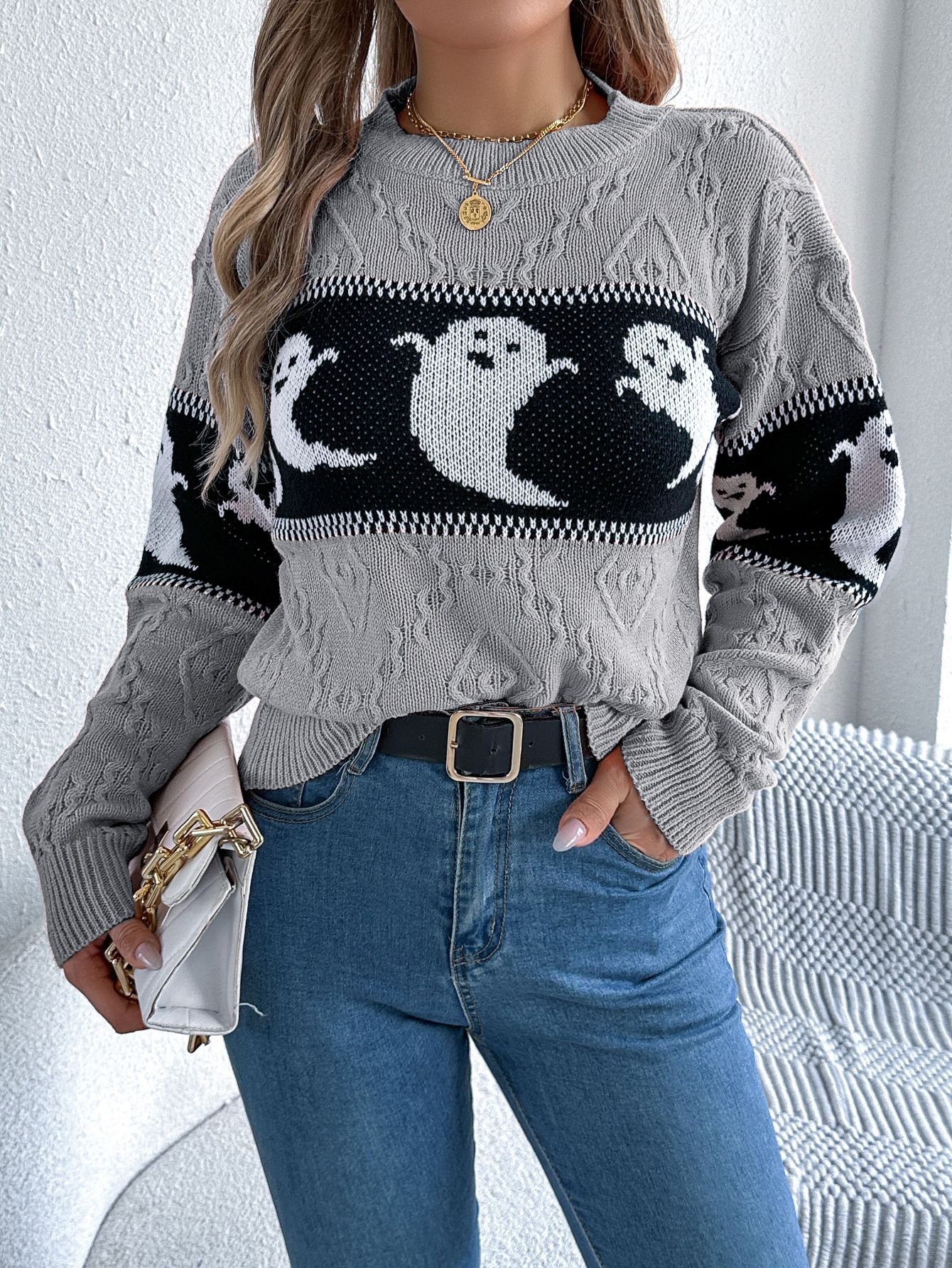 Pulls Femmes Décontracté Printemps / Automne Toussaint Naturel Ample Laine/Tricot Régulier Élasticité moyenne Non