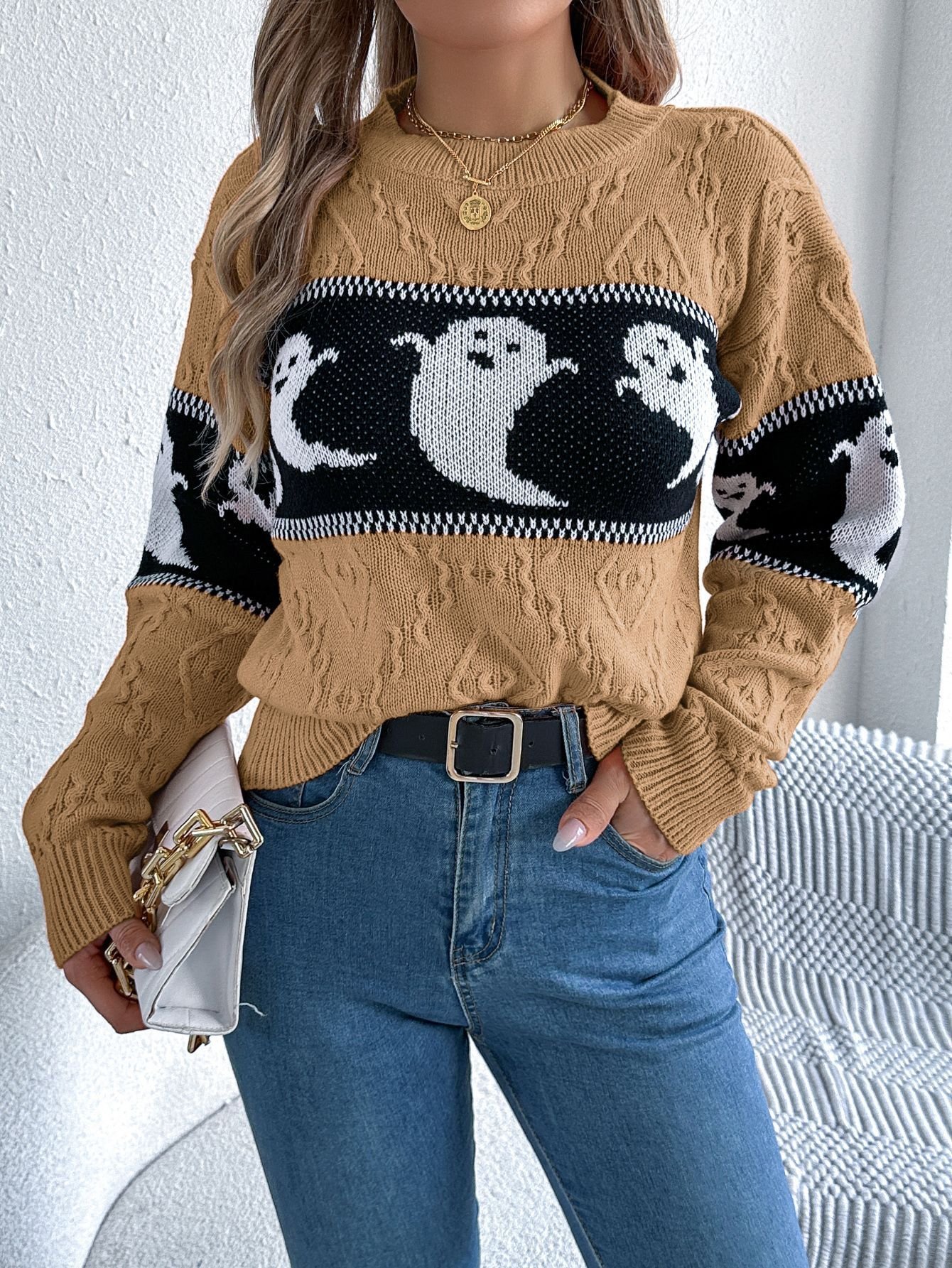 Pulls Femmes Décontracté Printemps / Automne Toussaint Naturel Ample Laine/Tricot Régulier Élasticité moyenne Non