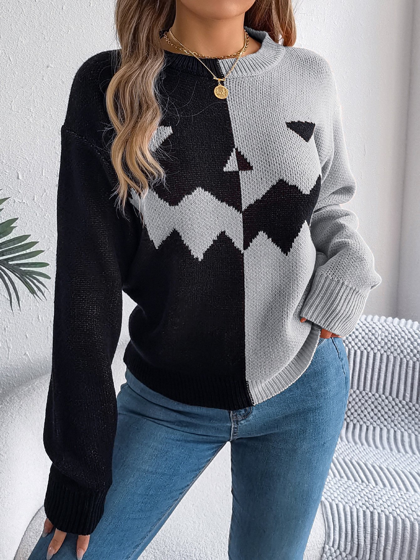 Pulls Décontracté Printemps / Automne Toussaint Col Rond Laine/Tricot Régulier Droit Élasticité moyenne Non pour Femmes