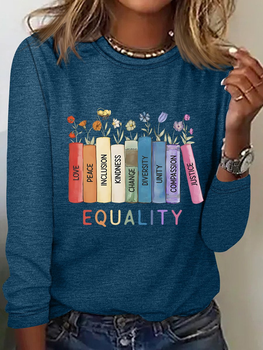 T-shirts Décontracté Floral Printemps / Automne Quotidien Manches Longues Col Rond en Mélangé de Coton Droit Régulier pour Femmes