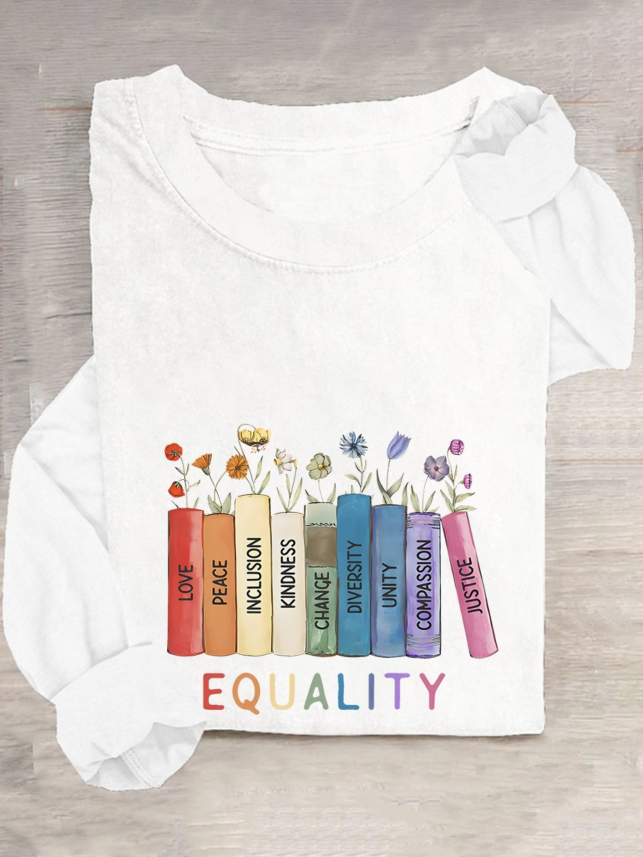 T-shirts Décontracté Floral Printemps / Automne Quotidien Manches Longues Col Rond en Mélangé de Coton Droit Régulier pour Femmes