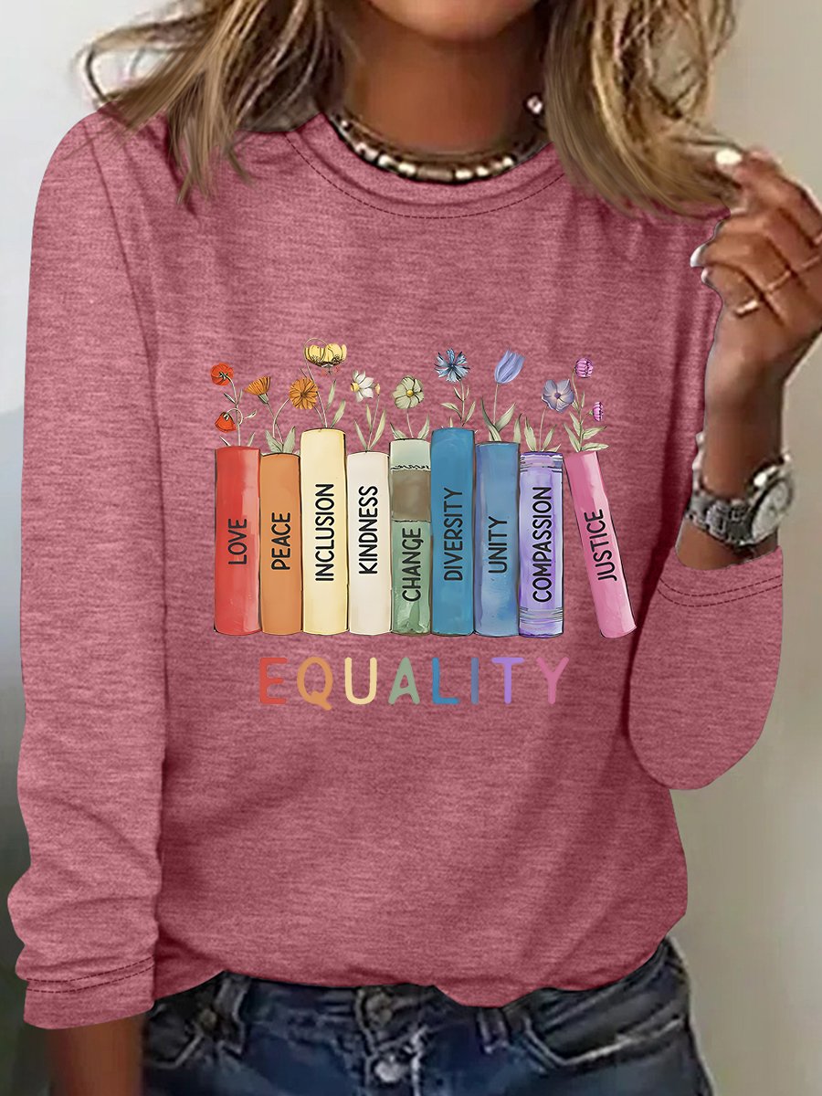 T-shirts Décontracté Floral Printemps / Automne Quotidien Manches Longues Col Rond en Mélangé de Coton Droit Régulier pour Femmes
