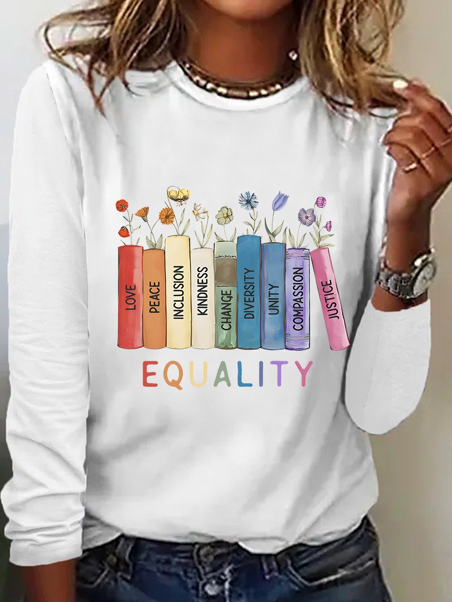 T-shirts Décontracté Floral Printemps / Automne Quotidien Manches Longues Col Rond en Mélangé de Coton Droit Régulier pour Femmes