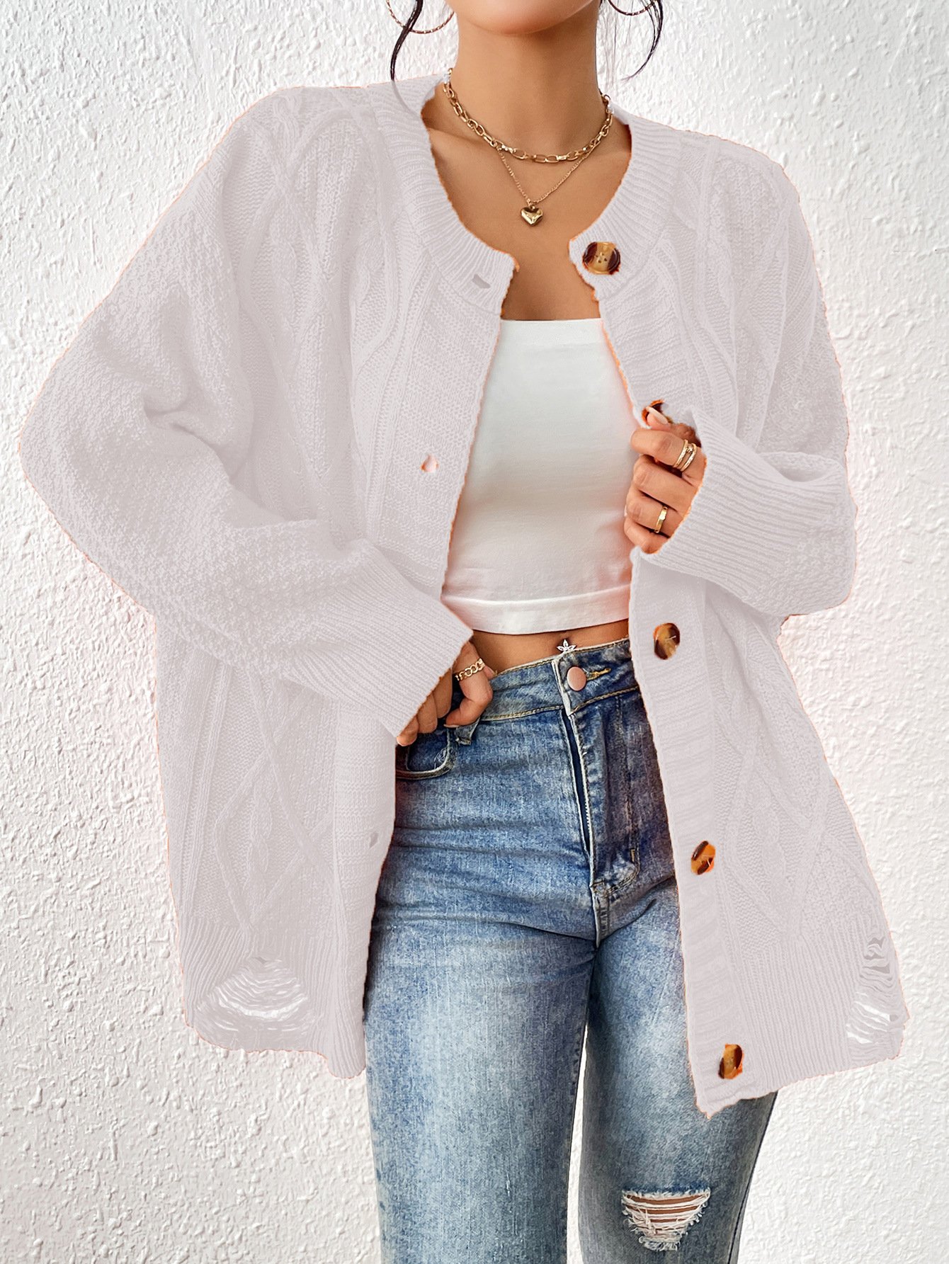Cardigans Décontracté Plain Printemps / Automne Naturel Ample Manches Longues Mi-long Droit Élasticité moyenne pour Femmes