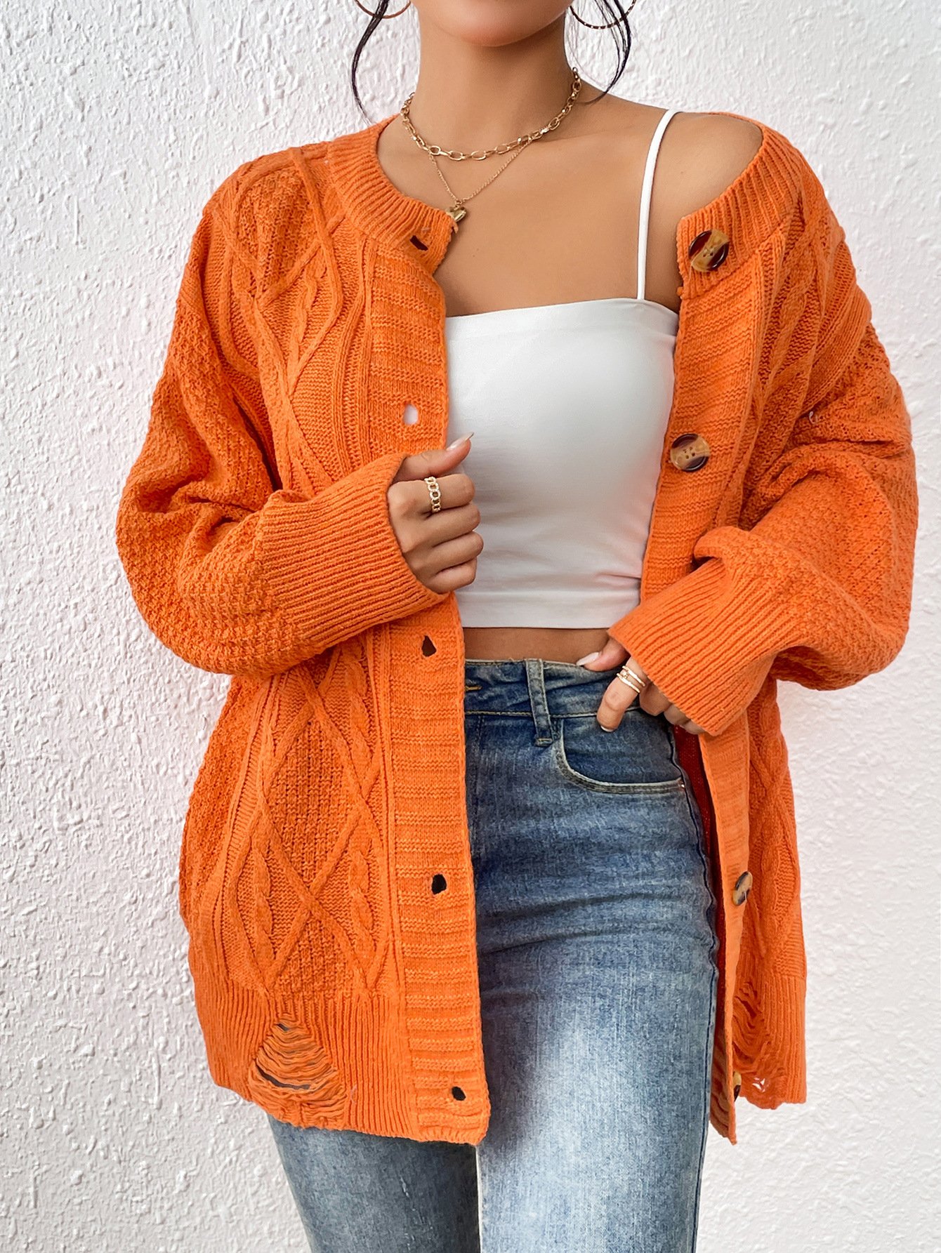Cardigans Décontracté Plain Printemps / Automne Naturel Ample Manches Longues Mi-long Droit Élasticité moyenne pour Femmes