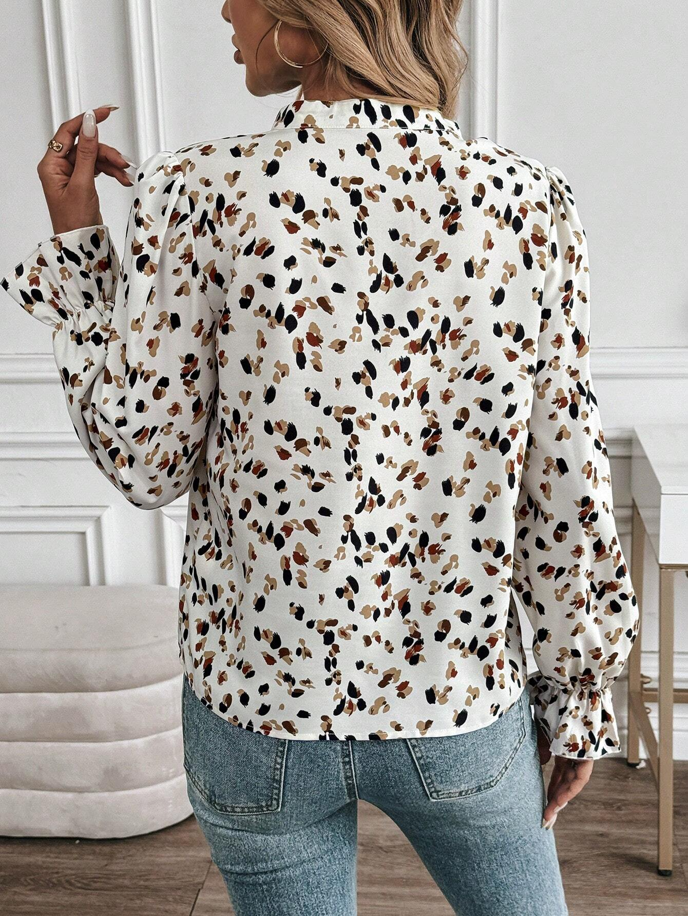 Chemisiers1 Pois Polka Décontracté Printemps / Automne Polyester Quotidien Ample Manches Longues Régulier Droit pour Femmes