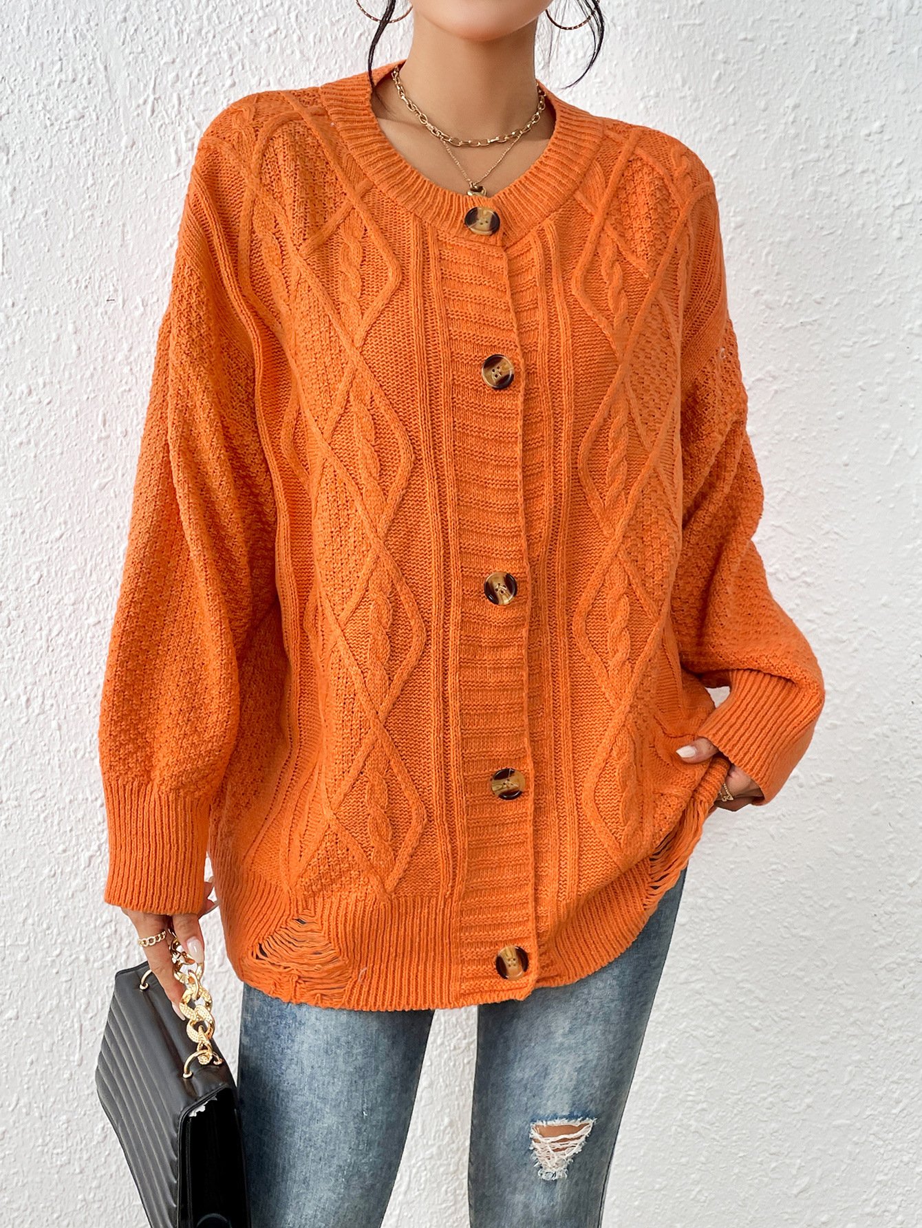 Cardigans Décontracté Plain Printemps / Automne Naturel Ample Manches Longues Mi-long Droit Élasticité moyenne pour Femmes
