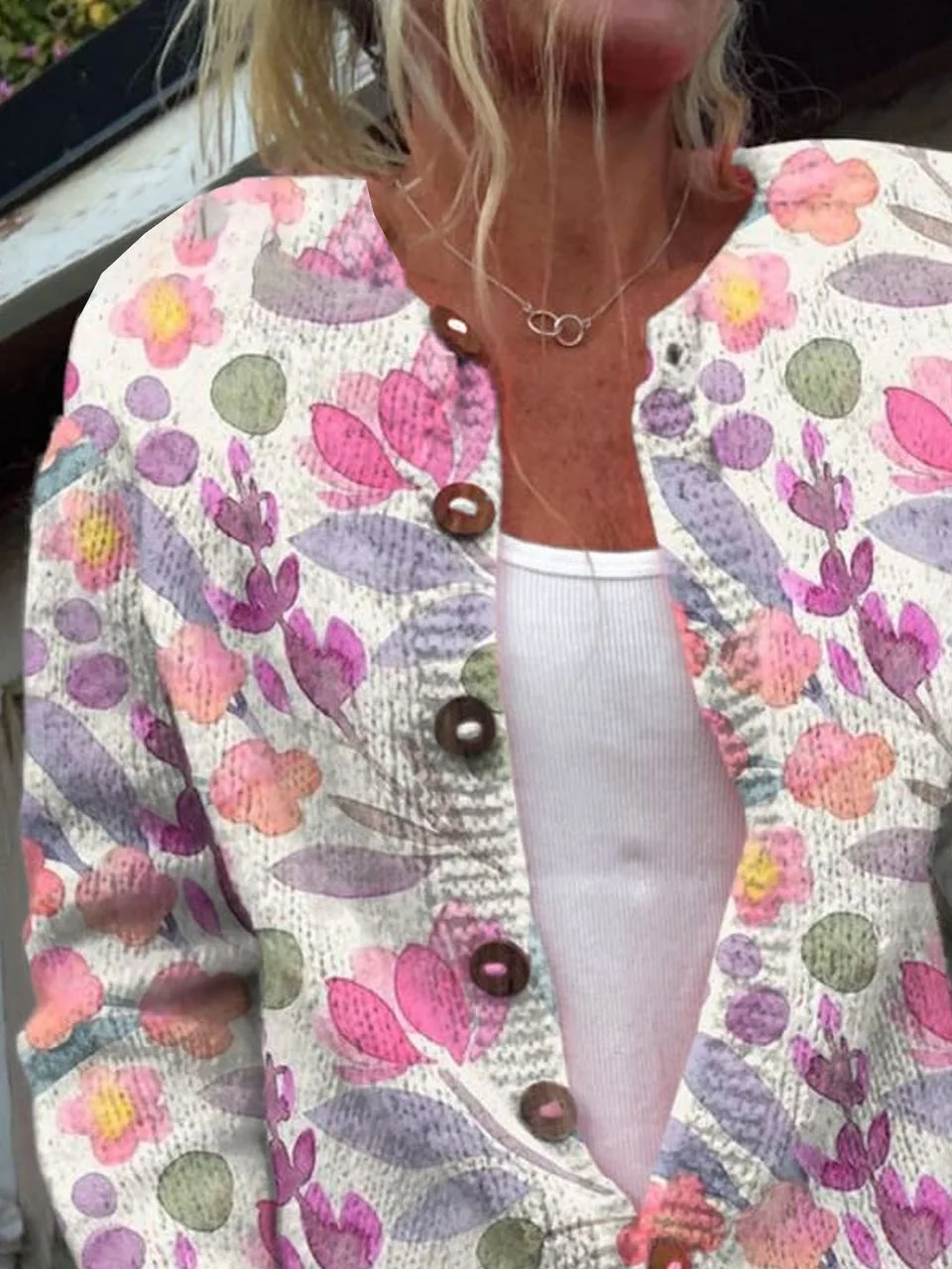 Cardigans Décontracté Floral Printemps / Automne Micro-élasticité Quotidien Ample Régulier Droit Boucle pour Femmes