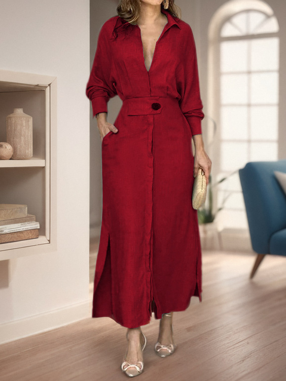 Femmes Plain Bleu Ciel Col Châle Confortable Robe Maxi Décontracté