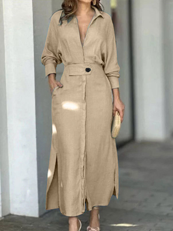 Femmes Plain Bleu Ciel Col Châle Confortable Robe Maxi Décontracté