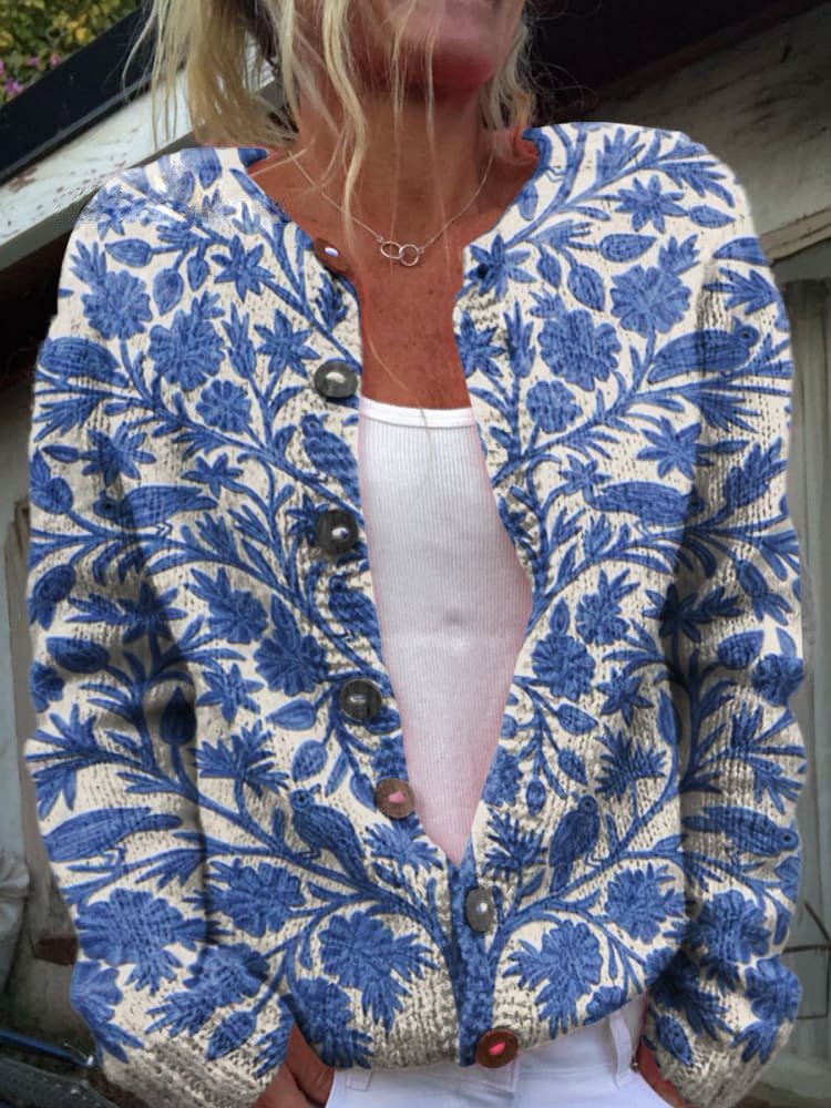 Cardigans Femmes Décontracté Floral Printemps / Automne Polyester Quotidien Ample Régulier Droit Régulier