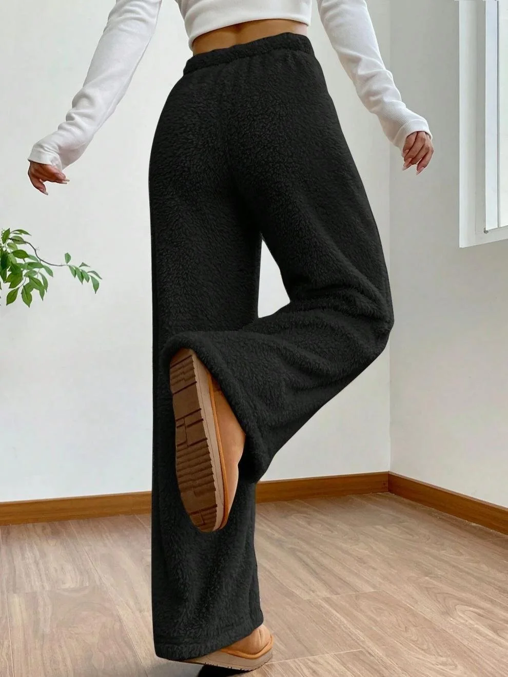 Pantalons Femmes Décontracté Plain Printemps / Automne Naturel Quotidien Ample Tissu pelucheux/polaire granuleux Long Droit