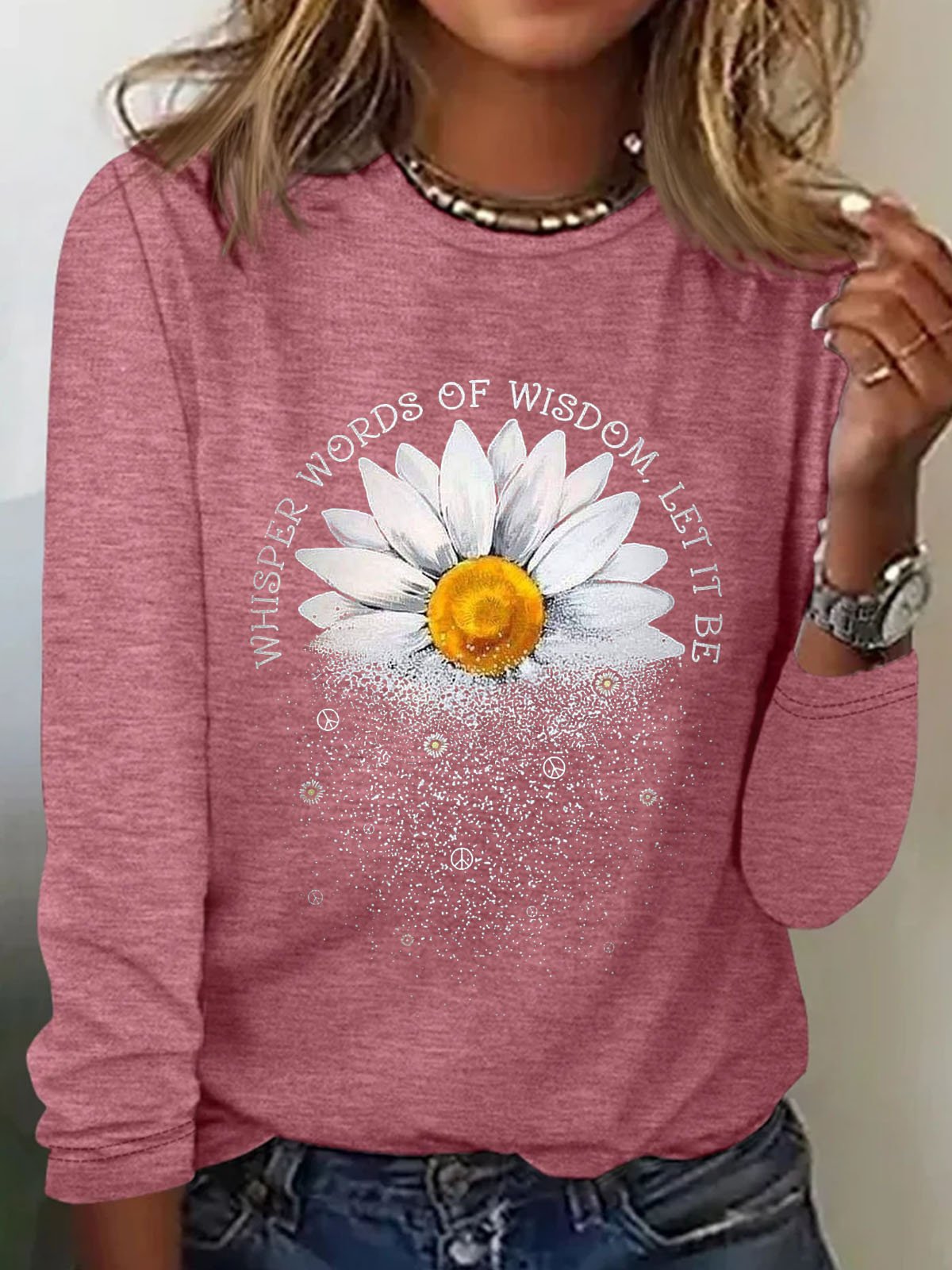 T-shirts Décontracté Printemps / Automne Marguerite Quotidien Ample Col Rond en Mélangé de Coton Régulier ré pour Femmes