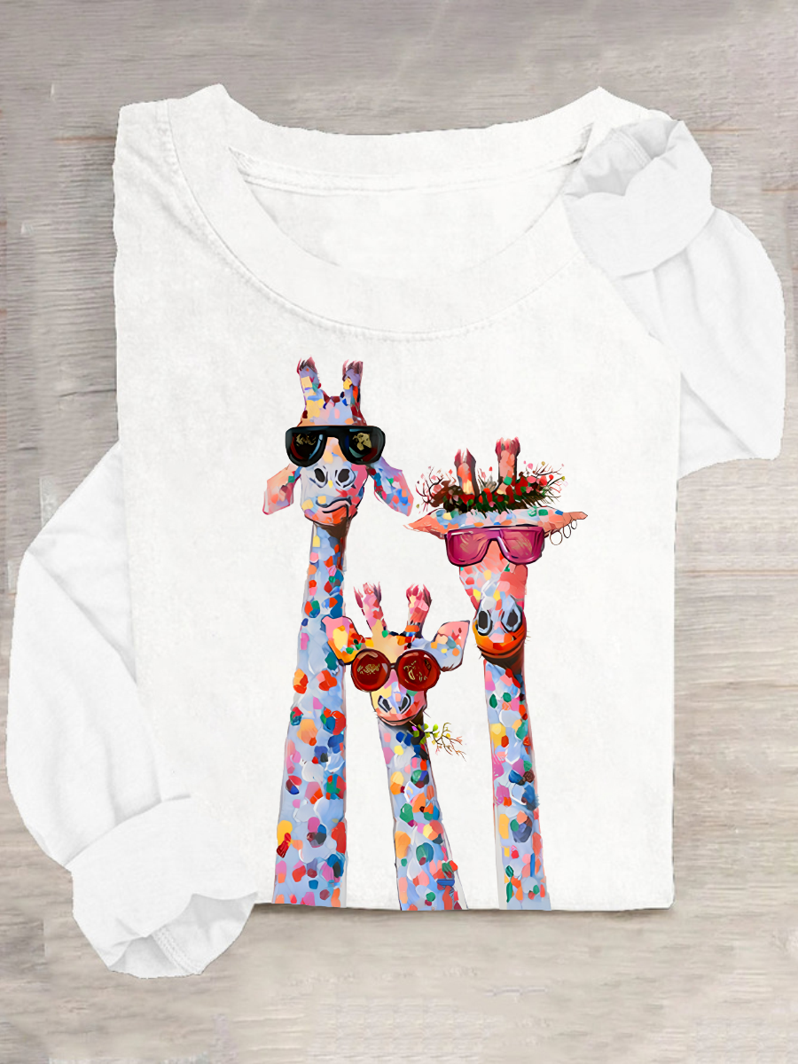 T-shirts Femmes Décontracté Printemps / Automne Chat Meilleure vente Manches Longues Col Rond en Mélangé de Coton Régulier Droit
