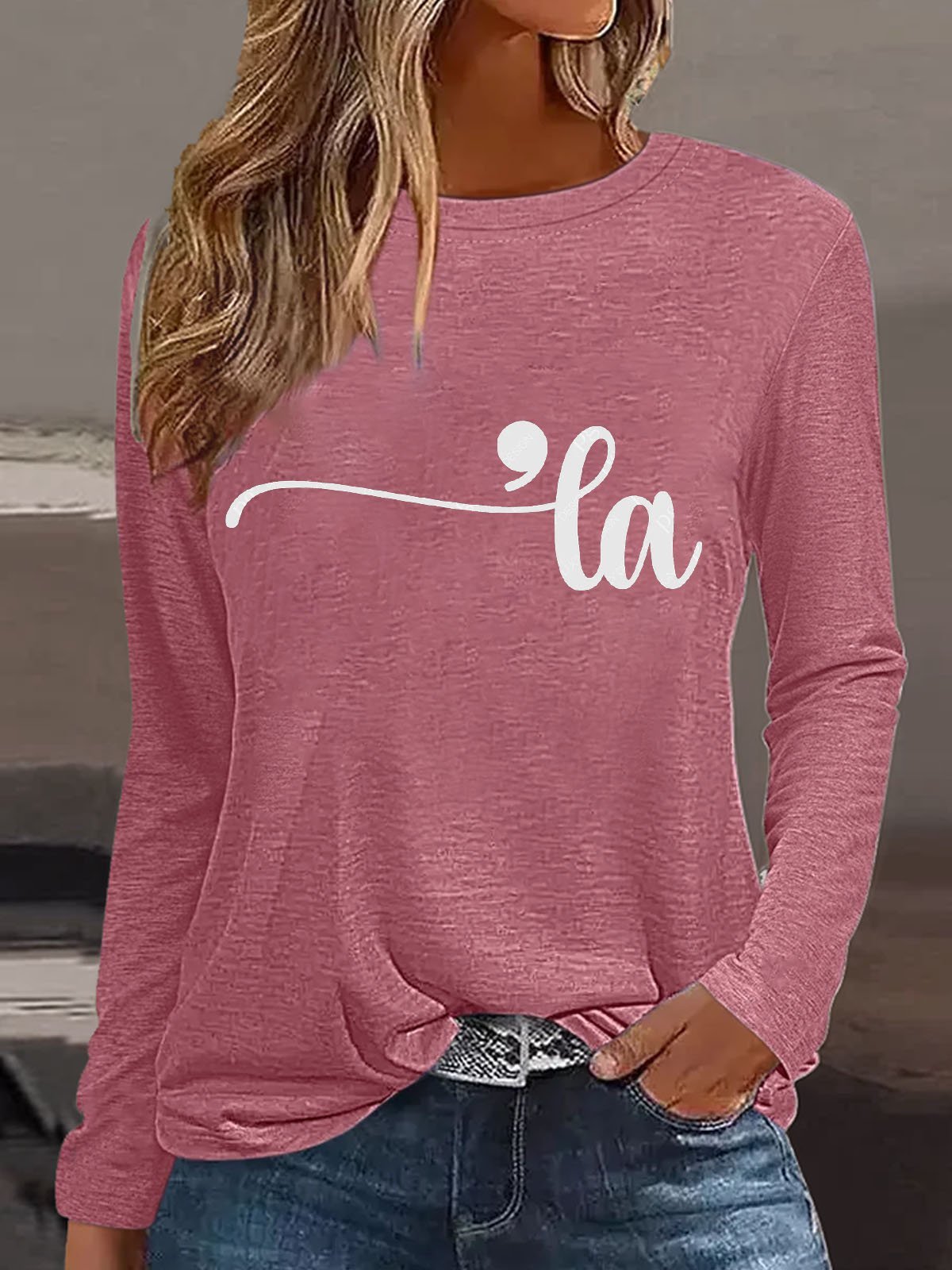 T-shirts Décontracté Printemps / Automne Lettres de texte Quotidien Manches Longues Col Rond Droit Régulier Élasticité moyenne pour Femmes