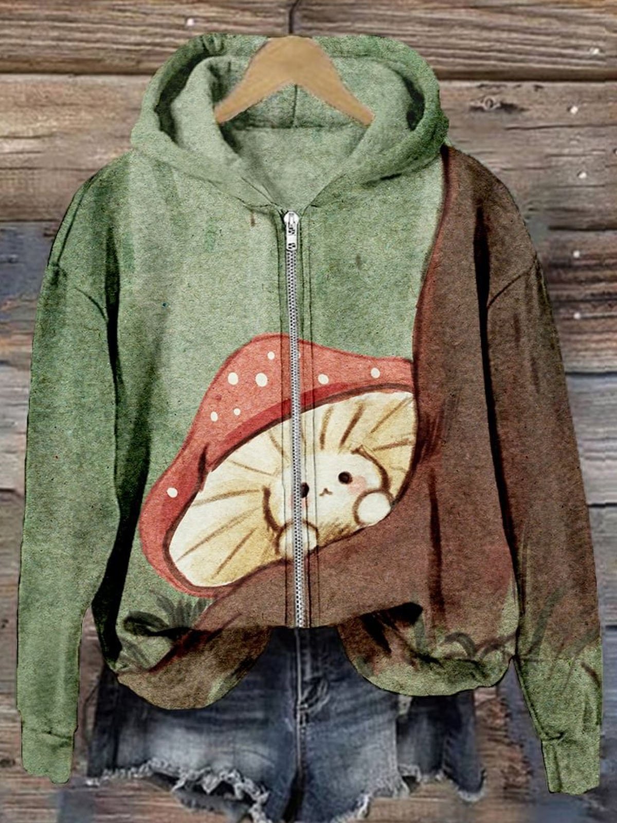 Micro-élasticité Sweat-shirt à Capuche Manches Longues Régulier Ethnique Blouson Zip pour Femmes