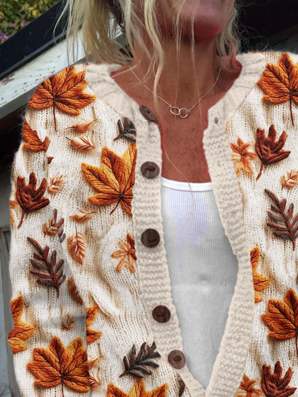 Cardigans Décontracté Printemps / Automne Feuille d'Érable Polyester Micro-élasticité Ample Droit Boucle Régulier pour Femmes