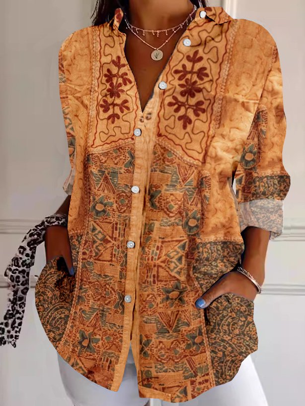 Chemises Femmes Boho Ethnique Printemps / Automne Quotidien Manches Longues Régulier Col de Chemise ré T.-N.-L.
